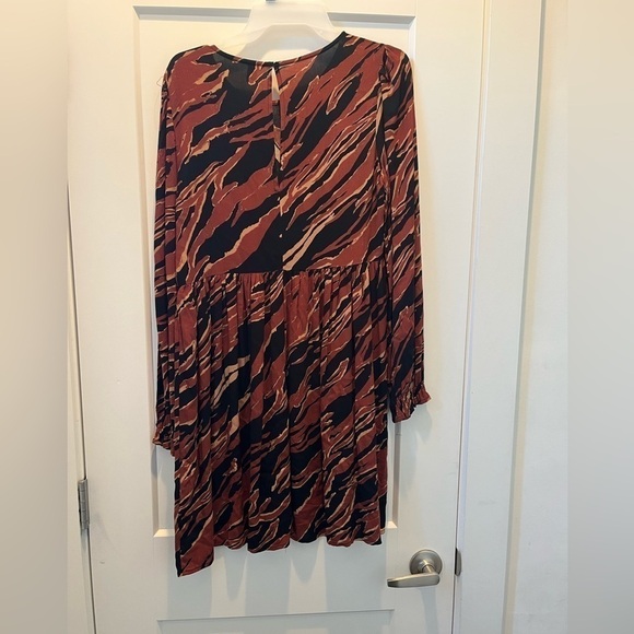 Bp Nordstrom Print Long Sleeve Dress in Brown Burnout Tiger Stripe Size S - Picture 4 of 6